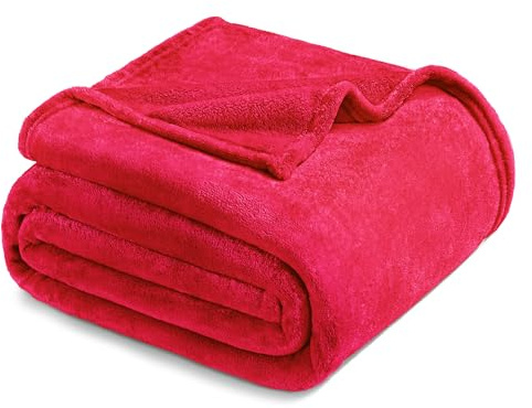 Exclusivo Mezcla Soft Fleece Double Size Blanket for Bed, Red | 150x200 CM, Double-Sided Brushed Flannel Blanket, Lightweight Plush Cozy Sofa Throw for Living Room, Machine Washable