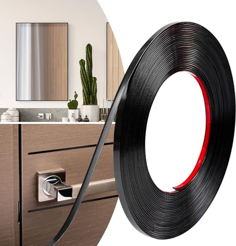 JSIWOTH 12.2M x 6.4mm Peel and Stick Waterproof Molding Trim | Black Flexible Self Adhesive Trim for Walls Edges, Borders, Window Frames, Backsplash Tiles