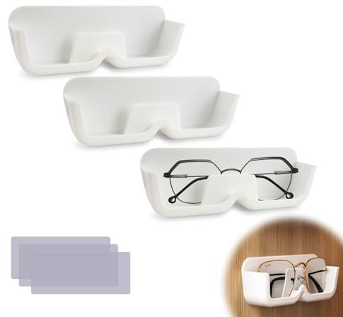 LNSYSNS 3 Stück Brillenaufbewahrung, Brillen Aufbewahrungsbox, Wandmontage Brillen Organizer Kein Bohren Erforderlich, mit 6 Patches, für Aufbewahrung Brillen, Sonnenbrillen
