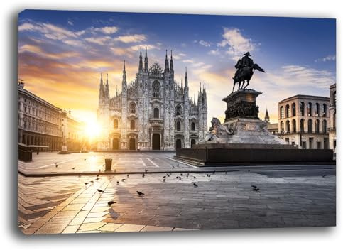 Printerland Quadri Moderni CITTA' ITALIA Milano città Quadro moderno da Parete XXL grande Stampa su tela Canvas Decorazione Murale muro Soggiorno Arredo Camera da letto Cucina (MILANO, 50x70 cm)