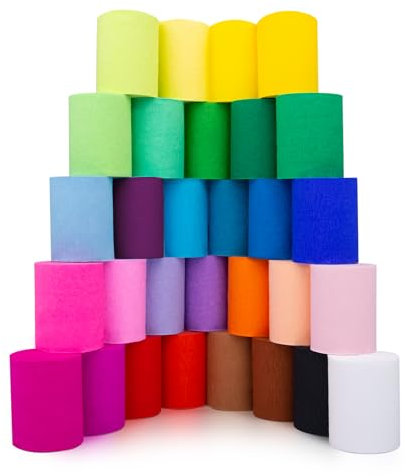 Fosdaling 30 Farben Krepppapier Bunt, Bunte Luftschlangen, Kreppband eignet sich für Richtfest & Partys & Feiertag, Pastell DIY Floristenkrepp（5cm×10m; Rot, Grün, Weiß, Blau, Schwarz, Rosa, Gelb usw）