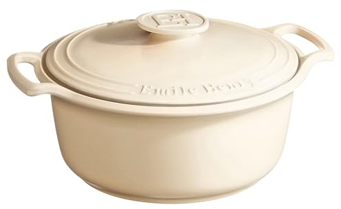 Emile Henry - Forno olandese rotondo in ceramica, 4 qt, prodotto in Francia, colore: Crema