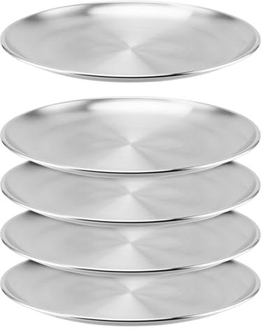MUNGHOK Set di 5 stoviglie in acciaio inox, 30 cm, rotonde, piatti in metallo, piatti da portata rotondi, per campeggio, barbecue, picnic