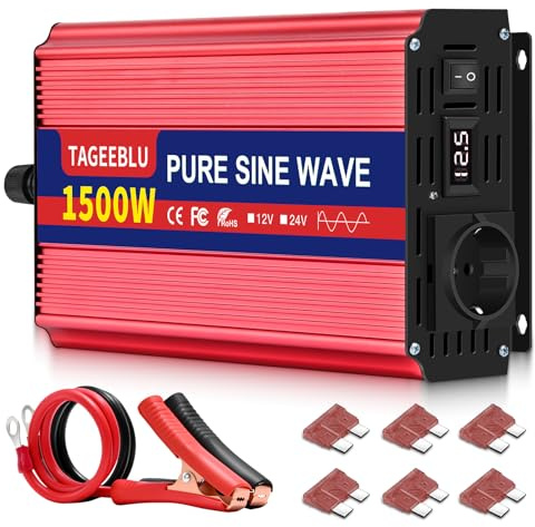 TAGEEBLU 1500W convertisseur 12v 220v Pur Sinus, transformateur 12v 220v avec écran LCD, 1 Prises UE