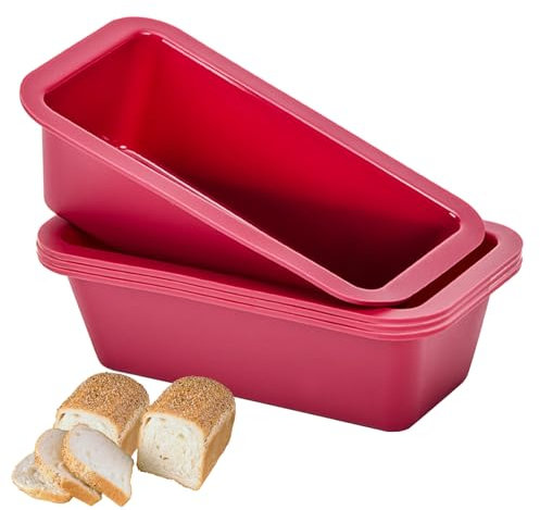 MQWDGJ Silikon Backform, 4 Stück Silikonbackform, 15.5x8.5x4.5cm Silikon Kastenform Mini Brotbackform Brotbackform Flexible Silikonbackformen für Kuchen und Brote(Rot)