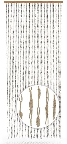 Kobolo Türvorhang Loop, Papiervorhang, 90x200 cm, 36 Stränge, grau, Fliegenvorhang aus Naturmaterial in Bastoptik, dekorativ & natürlich für Tür, Balkon, Terrasse & Innenbereich