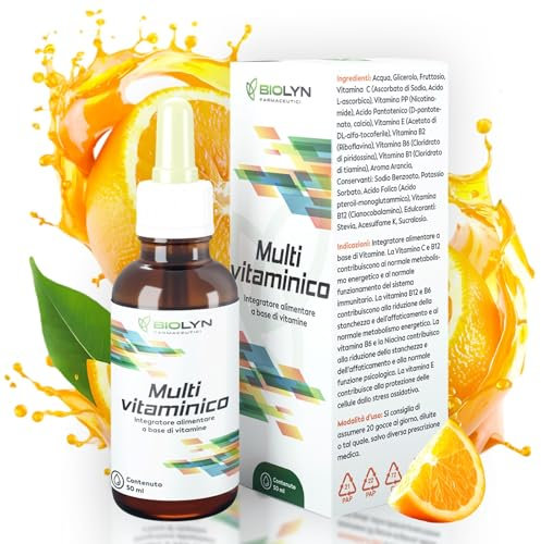 Biolyn Multivitaminico Gocce 50ml - Complesso Vitaminico Completo Adatto per Bambini & Adulti con Vitamine B, C, D, E - Formula Multi Nutriente per Energia, Sistema Immunitario e Stress Ossidativo