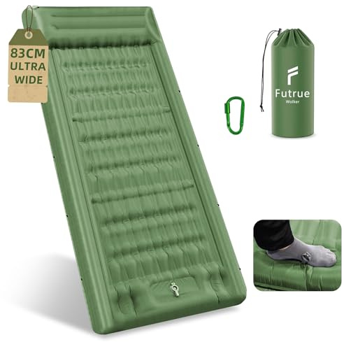 83CM Ultrawide Camping Mat,13CM Super Thickened Self Inflating Camping Bed, Sleeping Mat with Built-in Foot Pump & Pillow,Inflatable Camping Mattress for Hiking Cycling Backpacking,CE Certi(Green)
