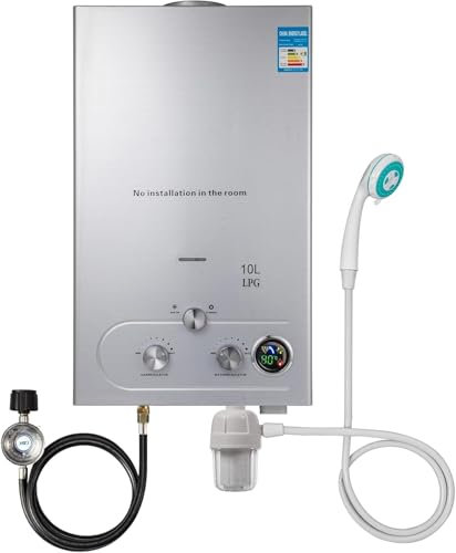 Chauffe-eau à Gaz,10LPM 20KW Chauffe-Eau Sans Réservoir Portable, Chauffe-eau Instantané au Propane Avec Affichage Numérique Multi-protection Pour les Voyages en Camping, RV Voyage (10L)