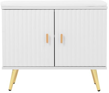 Zapatero con banco, zapatero con espacio de almacenamiento y cojín acolchado, baúl para zapatos, banco con espacio de almacenamiento para pasillo, entrada y salón, 60 x 30 x 50 cm (blanco)