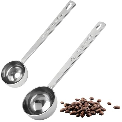 PARFCO 2 Piezas Cuchara Medidora de café de Acero Inoxidable 304, Cuchara Granos Cafe de 30 ml y 15 ml,juego de Cucharas Medir café de Mango Largo para Granos de Café, Azúcar y Leche en Polvo