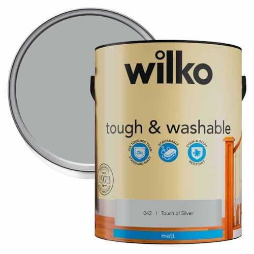 wilko Tough and Washable Paint 5L, Touch of Silver, Matt Emulsion, Premium Quality Home Paint