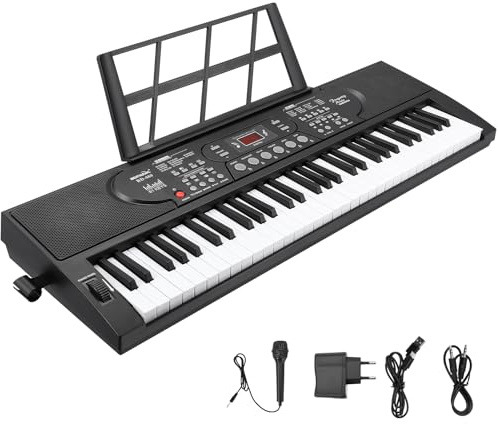 61 Teclado Piano Eléctrico para, el instrumento de piano electrónico portátil para principiantes con micrófono, pegatinas para notas Ligero y portátil, adecuado para viajes o la escuela.