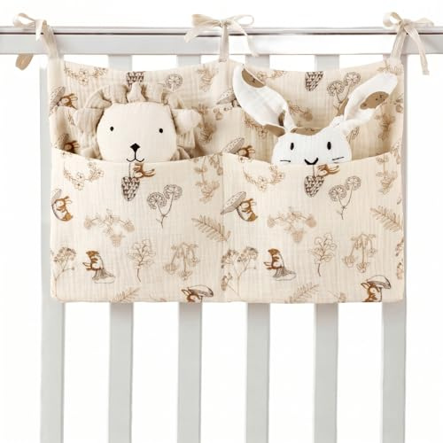 BAUCH Organizador Cuna Bebé, Bolso Colgante para Pañales y Juguetes con Diseño de Ardilla,Bolsa de Almacenamiento Infantil para Cuna Colecho,Accesorios para Habitación de Recién Nacido,39x20 cm