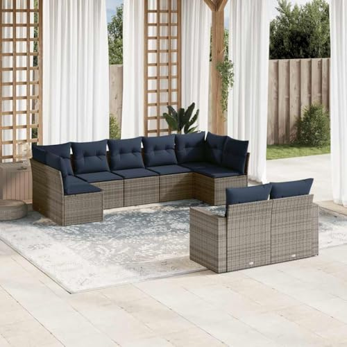 kithwjll Ensemble de meubles de jardin 9 pièces avec coussins gris en poly rotin résistant aux intempéries pour salon et groupes de sièges sur terrasse, balcon et jardin, salon de salle à manger