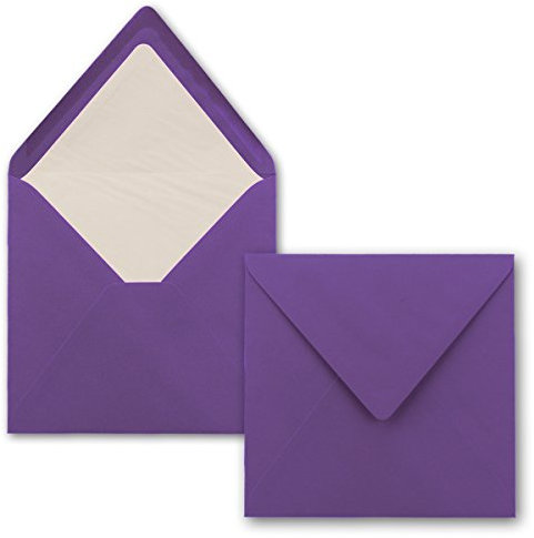 50x Briefumschläge Quadratisch 16 x 16 cm Violett - Umschläge mit weißem Seidenfutter - Kuverts ohne Fenster & mit Nassklebung - Für Einladungskarten zu Hochzeit und Geburtstag