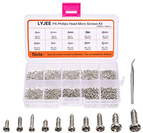 1000Pcs mini Screw kit M1 M1.2 M1.4 M1.7 Phillips pan Head Micro Screws Self-Tapping Electronic Small Metric Screw PA Nickel-Plated