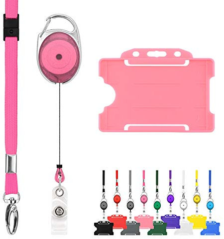 Trio Rose Ausweishülle Namenschilder mit Schlüsselbänder Badge Kartenhalter aus Plastik Ausweishalter Schlüsselanhänger Set Schlüsselring Retractable Reel mit Yoyo Clip ID Card Holder Abzeichen 1pc