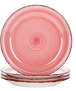 vancasso Bella Set of 4 Pink Hand Painted Dessert Plates Rustic Look Tableware 19 cm Side Salad/Fruit/Snack Plate (20 x 20 x 2.5 cm)