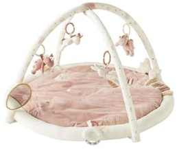 NOUKIE'S - Tapis d'Éveil Bébé - Rose - Lina & Joy - Tapis d’Activités Sensoriel avec Jouets Suspendus - Motricité, Développement Éveil - Lavable Machine - Naissance - Cadeau