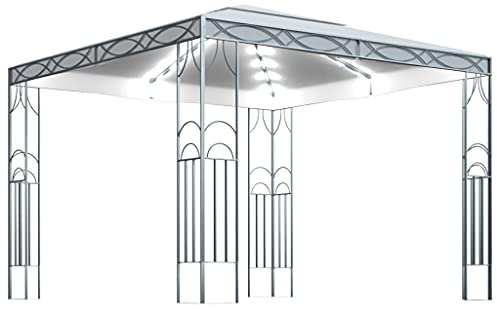 vidaXL Pavillon mit LED Lichterketten Gartenzelt Partyzelt Festzelt Gartenpavillon Bierzelt Garten Zelt Outdoor Terrasse 300x300cm Creme