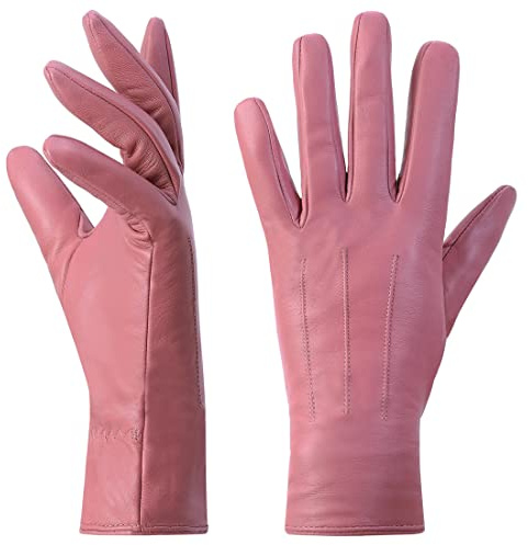 Harssidanzar Guanti invernali da donna in pelle Fodera in caldo cashmere Touch screen Finitura vintage GL017EU,Rosa,taglia S