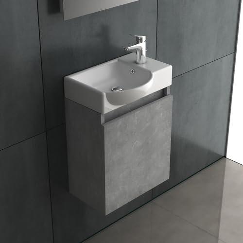 Alpenberger Waschbecken mit Unterschrank | Waschtisch Grau| Waschbeckenunterschrank 45 cm Breit | Aufsatzwaschbecken Waschbeckenunterschrank | Kleines Gäste WC Möbel Waschtischunterschrank Hängend