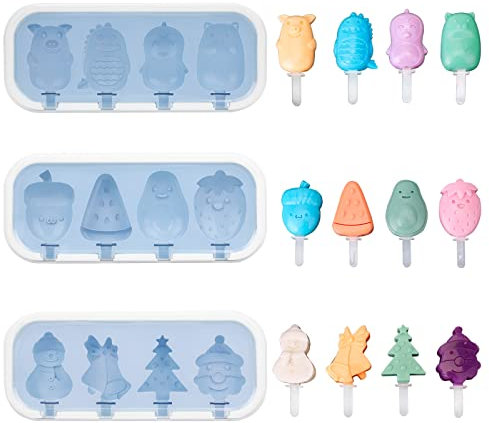 AIXMEET Eis Am Stiel Formen, Eisformen Silikon mit Deckel für Kinder Erwachsener, Enthält 18 Wiederverwendbare Eisstiele, BPA-frei (3 set).