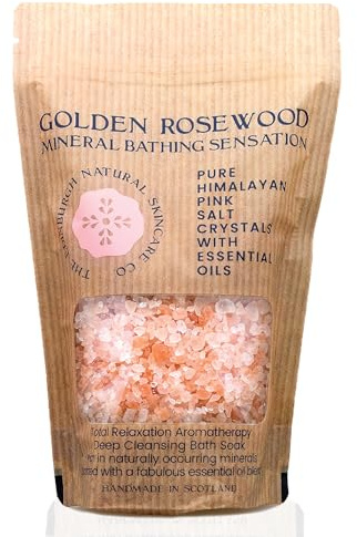 Pink Himalayan Bath Salt Crystals | 100% Natural, Mineral-Rich with Essential Oils | Muscle Recovery, Balances pH, Rejuvenates Skin | Detox, Stress Relief | Spa-Quality Bath Soak | Golden Rosewood