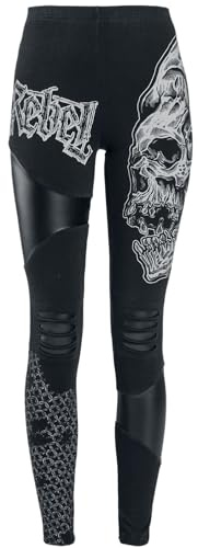 Rock Rebel by EMP Femme Leggings Noirs avec imprimés, découpes et empiècements en Faux Cuir