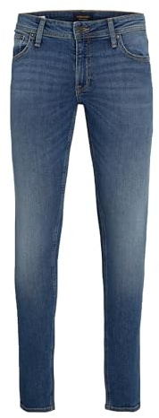 JACK & JONES Mens Jeans Slim Fit Zip Fastening Basic 5-Pocket Denim Pants for Men, Blue Denim_2092 Colour, Size- 29W / 32L