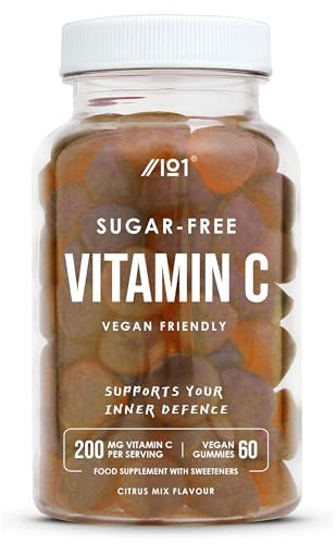Vitamin C 200mg Gummies - Sugar Free - Citrus Flavour - Supports Energy & Immunity – Free from Artificial Flavours & Colours – 60 Vegan Gummies