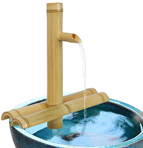 foci cozi, Fuente de Agua de bambú sin Bomba, Fuente de Agua para Interiores y Exteriores, decoración de jardín Zen para Escritorio, Patio, 12 Pulgadas