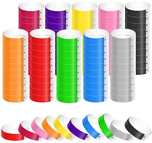 KINBOM 1100 Pièces Bracelet d'Identification, Bracelets Papier Imperméables Bracelets d'Événement Bandes Colorées de Fête de Poignet Brassards pour Événements Festivals Expositions (10 Couleurs)
