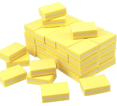 50 Pcs Mini Nail Buffer Block Nail Polish Sanding Buffer Acrylic Natural Nail Files Nail Care Polishing Buffer Double Sided Emery Boards Yellow