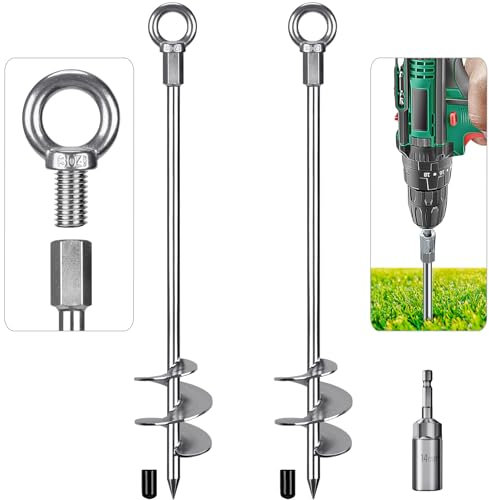 Insaga Tent Peg, 76cm Heavy Duty Ground Anchor Large Metal Earth Stake Spiral Blade Screw in Trampolines Spike for Swing Set/Camping/Shed/Dog/Carport with Fixed Eyelet, 2 Pack