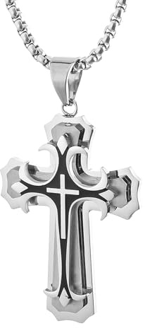 Mochity Collier Croix Chretienne Homme, Pendentif Croix, Collier Croix Homme Pendentif Collier Argent Chaine Acier Inoxydable (A)