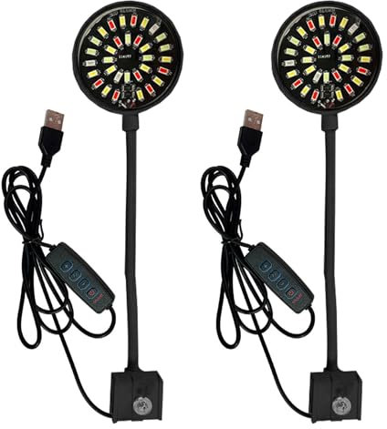 GERUI 2 Pieces USB 7W Aquarium LED Lighting Light, Adjustable Aquarium Lighting, for Water Plants and Freshwater Aquariums, Equipped with a 95 cm Power Cable, Black