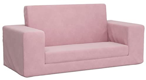 vidaXL Sofá Cama para Niños de 2 Plazas, Sillón con Reposabrazos, Mini Sofá Infantil, Sofá Cama para Dormitorio Sala de Juegos, Felpa Suave Rosa