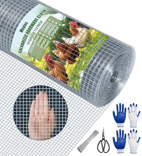16 x 50'Hardware Cloth 1/2 Inch, 19GA Hot Dip Galvanized Chicken Wire Mesh