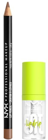 NYX Professional Makeup Lip Artist Kit, Lippen-Makeup-Set bestehend aus Slim Lip Pencil Lipliner, Farbe 855 Nude Truffle, und Fat Oil Lip Drip Lipgloss, Farbe 01 My Main