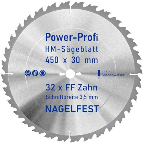 HM-Sägeblatt 32 x Zahn FF 450 x 30 mm FF-S Nagelfest mit Spanabweiser Kreissägeblatt HW für Tischkreissäge Wippsäge Schalholz Naturholz Holzplatten Bauholz Brennholz Schaltafel mit Betonbeschlag Nägel