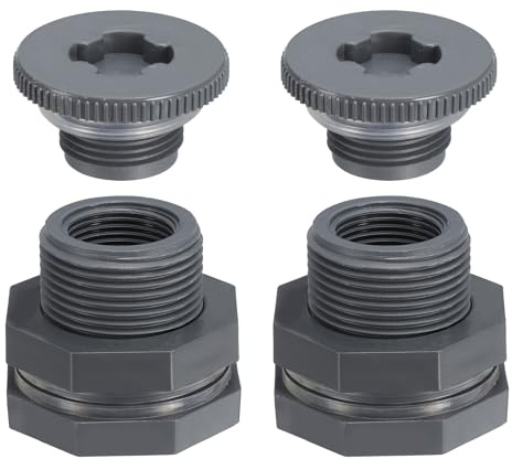 PATIKIL Conector de Pared de PVC con Tapón Npt 3/4, 2Pcs Conectores de Tanque de Agua con Junta de Sellado de Silicona, Conector de Manguera de Jardín con Tapón para Cubo de Lluvia, Gris