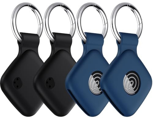 YWXTW [4 Pack Silicone Case for Tile Mate 2024 / Mate 2022 Tracker Holder with Keychain, Anti Lost Soft Secure Protective Cover Finder for Keys, Bags, Cat Dog Collar Tag (Black+Black+Navy+Navy)