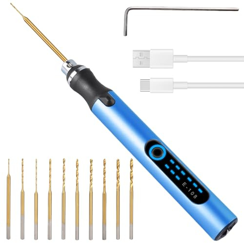 Mini taladro eléctrico de 3 velocidades, kit de herramientas de grabado inalámbrico recargable por USB, taladro de mano eléctrico DIY con 10 brocas pequeñas, bolígrafo de grabado portátil para joyería