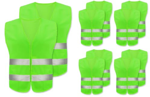 Abiyou 10PCS Gilet di Sicurezza, Giubbotto di Sicurezza Riflettente, Gilet di Sicurezza ad Alta visibilità, Gilet Riflettente per Auto, Gilet Catarifrangente, per Guidatore, Lavoratori (Verde)