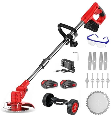 Débroussailleuse Electrique sans Fil,Luxirest Coupe-Bordure sans Fil avec Batterie,3 Types de Lames,Manche Télescopique (Rouge)