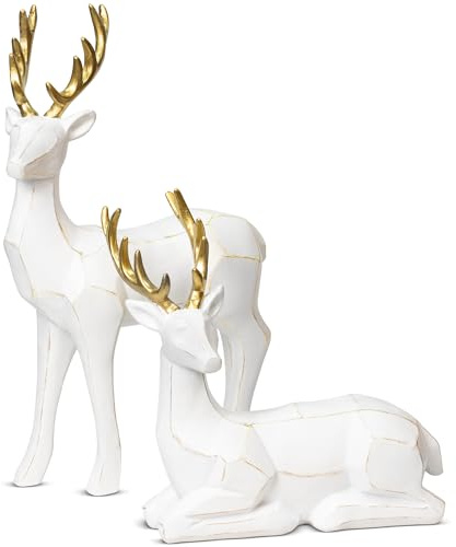 KI Store 2 Stück Rentier Tier Figur Skulpturen Statuen Dekofigur groß, 20/30cm Figur deko Hirsch, Weihnachten Rentier Weihnachtsdeko Hirsch aus Kunstharz (Weiss)