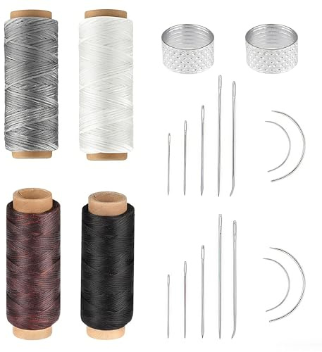 Filo per sella, ritorto antistrappo, 4 rotoli di filato antistrappo con 2 confezioni di aghi per pelle e 2 aghi da stampa, ideale per riparazioni in pelle e progetti fai da te, produzione artigianale