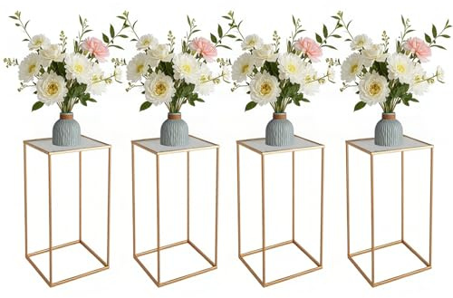Aptliton 4Pcs Column Wedding Flower Stand, 40cm Gold Vase Stand for Wedding Centrepieces Decorations, Metal Frame with Acrycle Panel Display Rack for Table Centrepieces Party Home Decorations